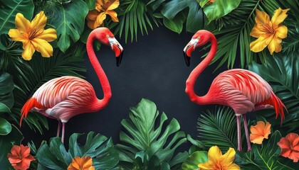 Tropical patterns with flamingos, seamless repeat, exotic and playful, illustration seamless pattern fabric, no blur, photo not dark, everything is clear, copy space