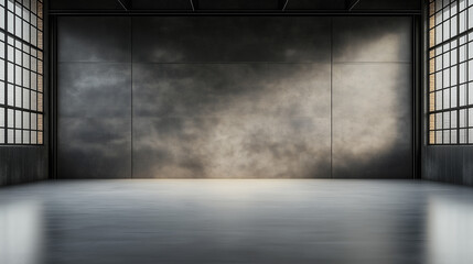 Wall Mural - A large, empty room with a grey wall and a window