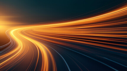 Wall Mural - A long, curving road with a bright orange line of light