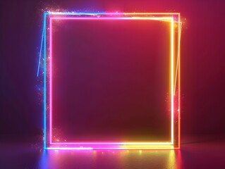 Vibrant Neon Frame with Glowing Edges and Dark Gradient Background for Energetic Design Concept