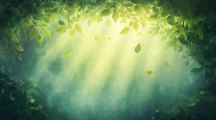 Wall Mural - A lush green forest with sunlight shining through the leaves