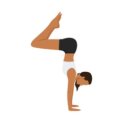 Wall Mural - Young woman doing Bunny Hops Pose Handstand Prep or Pike Handstand Pose yoga exercise. Flat vector illustration isolated on white background