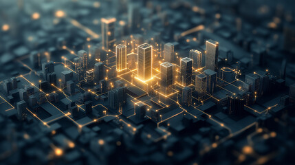 Wall Mural - A cityscape with buildings and a glowing yellow line