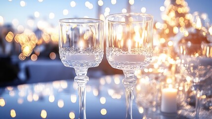 Poster - Two empty wine glasses sitting on a table