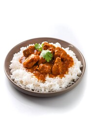 Wall Mural - Chicken Curry with Rice on a Brown Plate