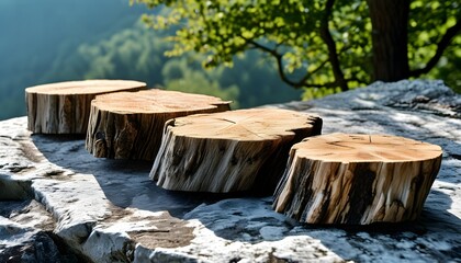 Wall Mural - Weathered logs on rocky terrain highlight natures rugged beauty in a tranquil outdoor landscape