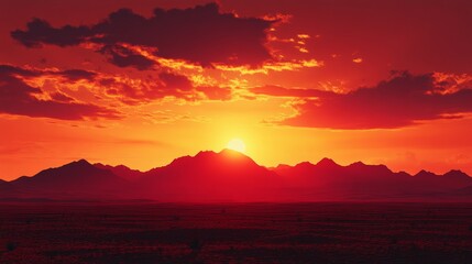 Poster - Majestic sunset illuminating mountain range in desert landscape