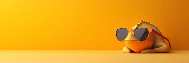 Sticker - A lizard wearing sunglasses and resting on an orange