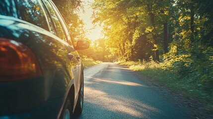 closeup of a car on summer road showcasing tires and motion during scenic drive perfect for adventure travel and outdoor highway journey