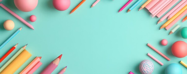 Educational tools flat design top view classroom animation colored pastel