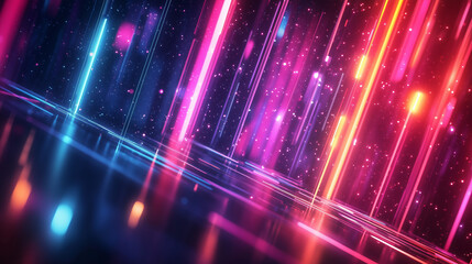 Futuristic abstract background, colorful bright neon rays and glowing lines. AI generative
