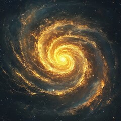 Wall Mural - Golden spiral galaxy in deep space.