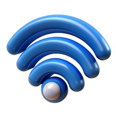 A 3D rendering of a stylized blue Wi Fi symbol with a white sphere at its center. perfect for modern interfaces. app icons. and presentations.