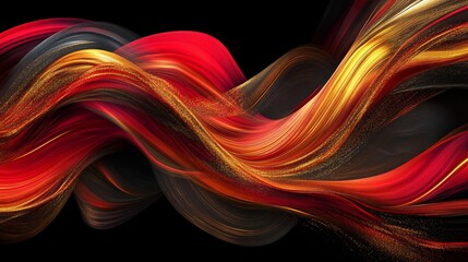 Wall Mural - Abstract red and gold waves flowing on black background