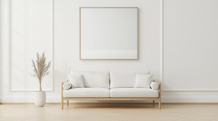 Wall Mural - A white couch sits in front of a large white framed mirror