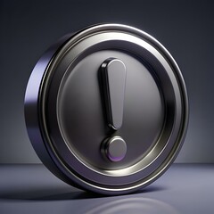 A sleek. metallic exclamation point icon in a circular frame. perfect for web design. app interfaces. or warning signs.