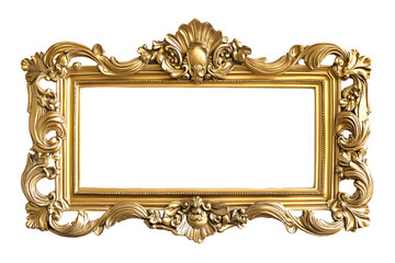 Baroque golden picture frame isolated on transparent or white background, png