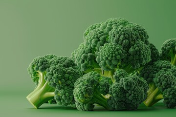 Fresh and vibrant broccoli clusters on a soft green background, perfect for healthy eating or vegetarian lifestyle concepts.