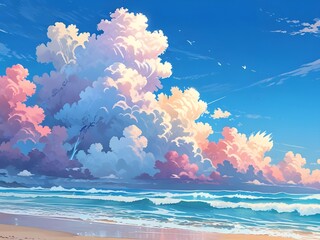 Poster - Beautiful Seascape with Fluffy Clouds