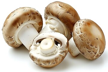 four isolated mushrooms with white background