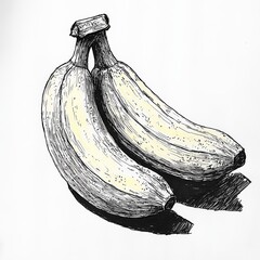 Poster - Hand-drawn illustration of two bananas in black ink on a white background.