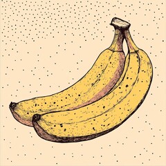 Poster - Hand-drawn illustration of two bananas with speckled skin on a light beige background with black dots.