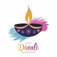 Wall Mural - Happy Diwali, Diwali diya, Vibrant Diwali greeting card featuring a diya and festive colors.........