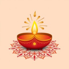 Wall Mural - Happy Diwali, Diwali diya, Vibrant Diwali greeting card featuring a diya and festive colors.........