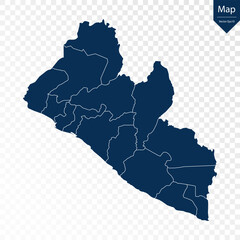 Wall Mural - Transparent - High Detailed Blue Map of Liberia. Vector eps10.	
