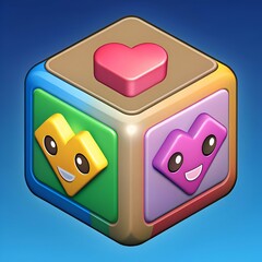 Colorful. 3D cube with playful heart shaped icons.