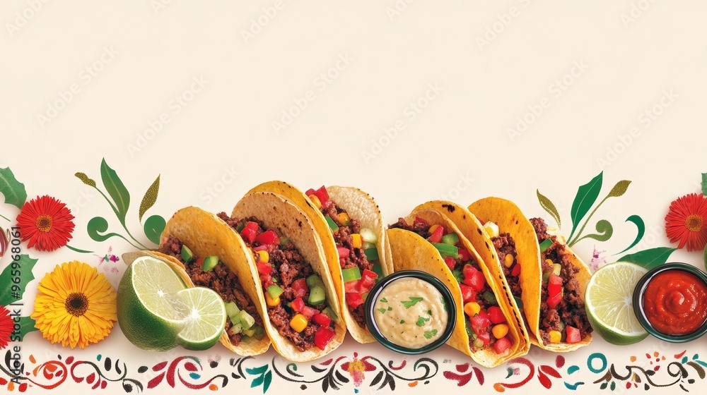 Festive Mexican Food Display with Marigold Border and Papel Picado ...