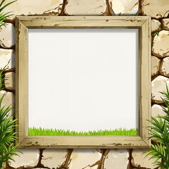 Poster - Empty Wooden Frame on Stone Wall