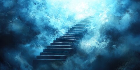 Poster - Stone Steps Leading Upward Through Clouds