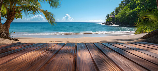 Serene Tropical Beach Paradise with Wooden Deck Overlooking Waves