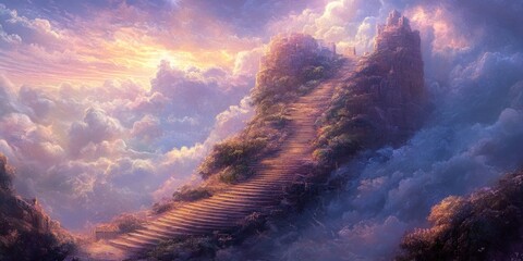 Poster - Stairway to a Forgotten City in the Clouds