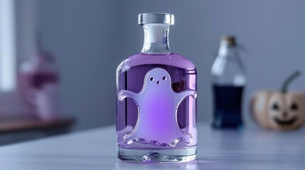 23071401 29 29. unique halloween bottle with a charming ghost motif, filled with glowing purple liqu