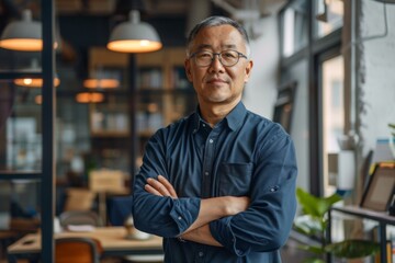 Wall Mural - Portrait of a middle aged asian male worker in start up company office