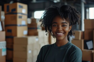 Wall Mural - Happy young female Handling shipping and logistics in startup company office