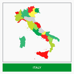 Colored Italy map with regions vector illustration on white background