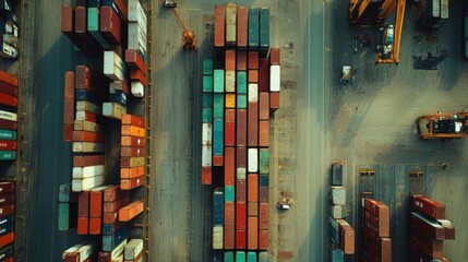 top view colorful containers and crane in the port