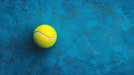 tennis ball in focus on a textured blue court surface representing the spirit of game set match competition outdoor sports and recreation for athletic and fitness enthusiasts