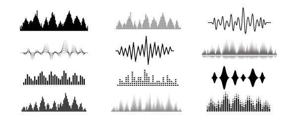 Sound wave icons. Sound wave icons set. Recording icons. Sound wave set. Sound waves, Equalizer.