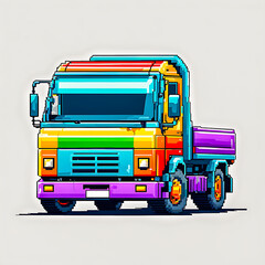 Illustration of Pixel art Truck on white background.