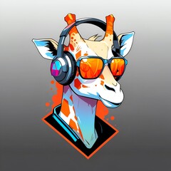 Wall Mural - Cool Giraffe with Headphones and Sunglasses