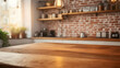 © Eddy Drmwn - Wooden counter top with a blurred background of a rustic kitchen.