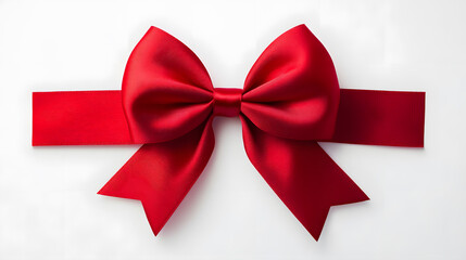 Sticker - Realistic decorative red bow with horizontal red ribbons isolated on white. Element for decoration gifts