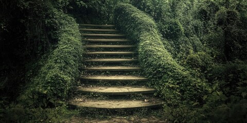 Sticker - Stone Steps Leading into Lush Green Foliage