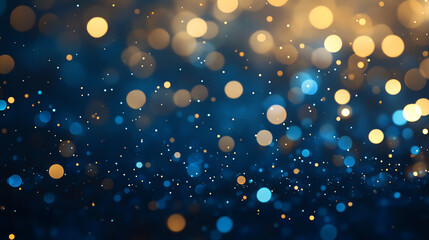 abstract background with dark blue and gold particle. christmas golden light shine particles bokeh o