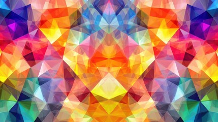 Prismatic triangle mosaic with geometric symmetry, iridescent colors, abstract digital art, vibrant background