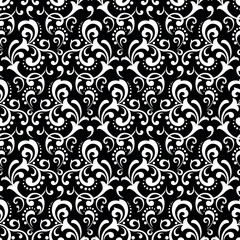 Wall Mural - Flower pattern. Seamless white and black ornament. Graphic vector background. Ornament for fabric, wallpaper, packaging.